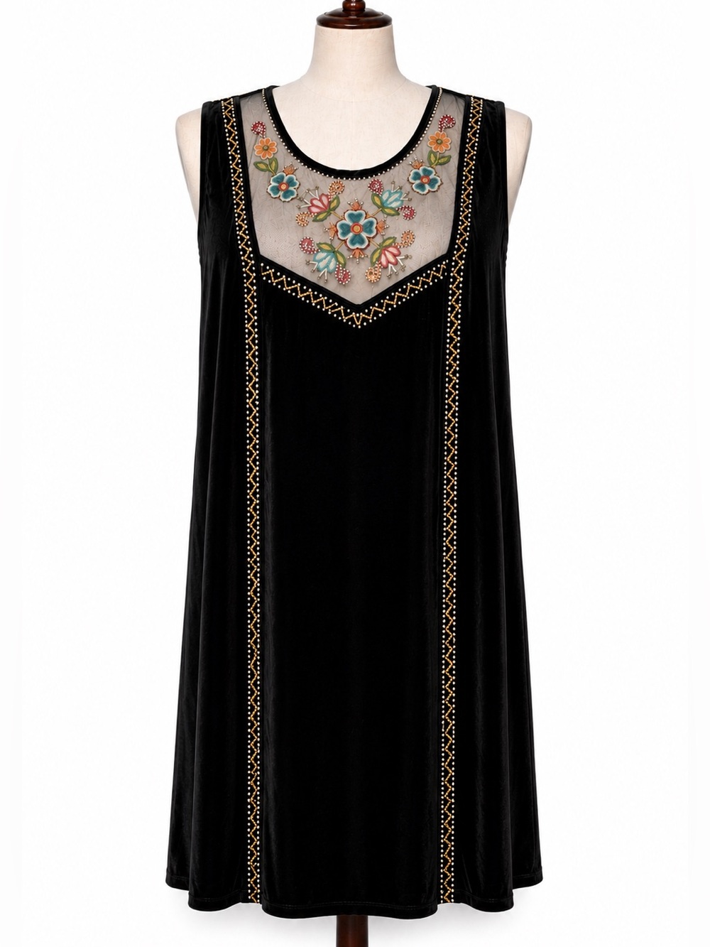 Double D Ranch Black Embroidered Mesh Yoke Shift Dress- 2X